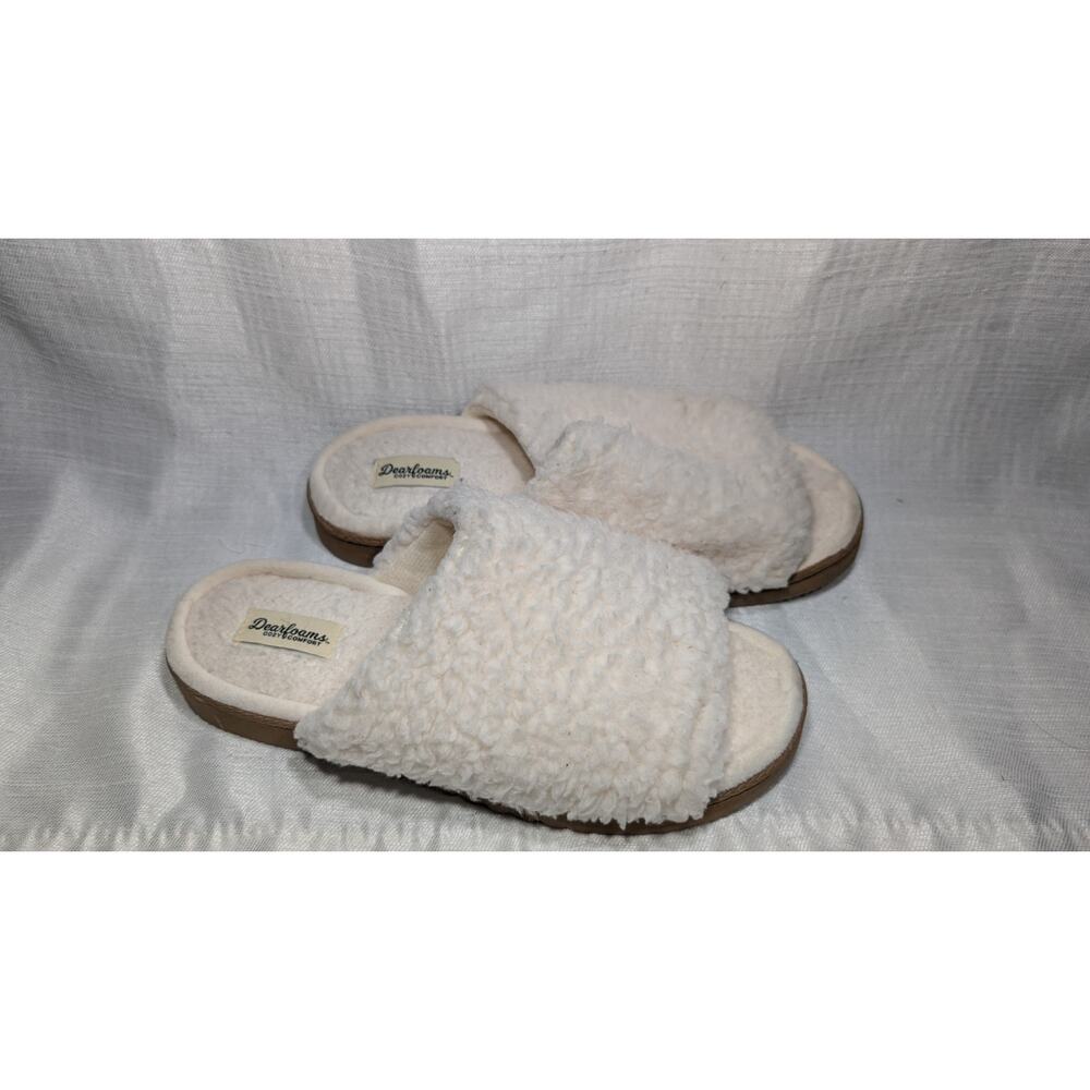 Dearfoams Womens Plush Slippers Sz L 9-10 Memory Foam Slides House shoes Cozy